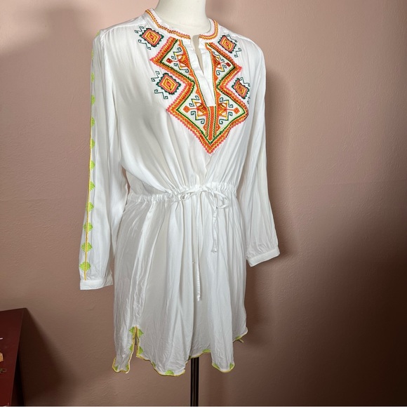 Shoshanna swim wear Bohemian embroidered Tie Waist mini Dress Cover up White 🎁 - Picture 6 of 16
